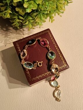 14K Gold Plated Multicolor Crystal Link Bracelet * Swarovski style